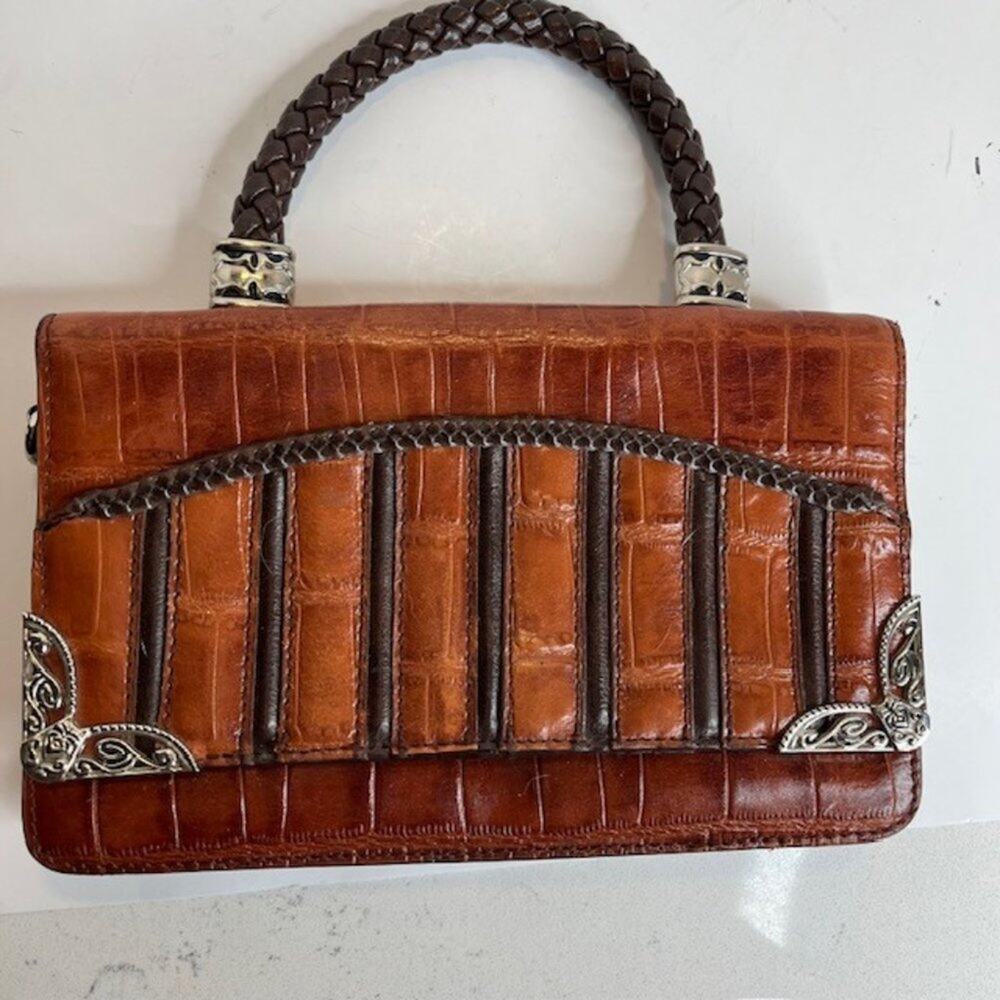 Marc Chantal Vintage Brown Vegan Leather Alligator Pattern Handbag